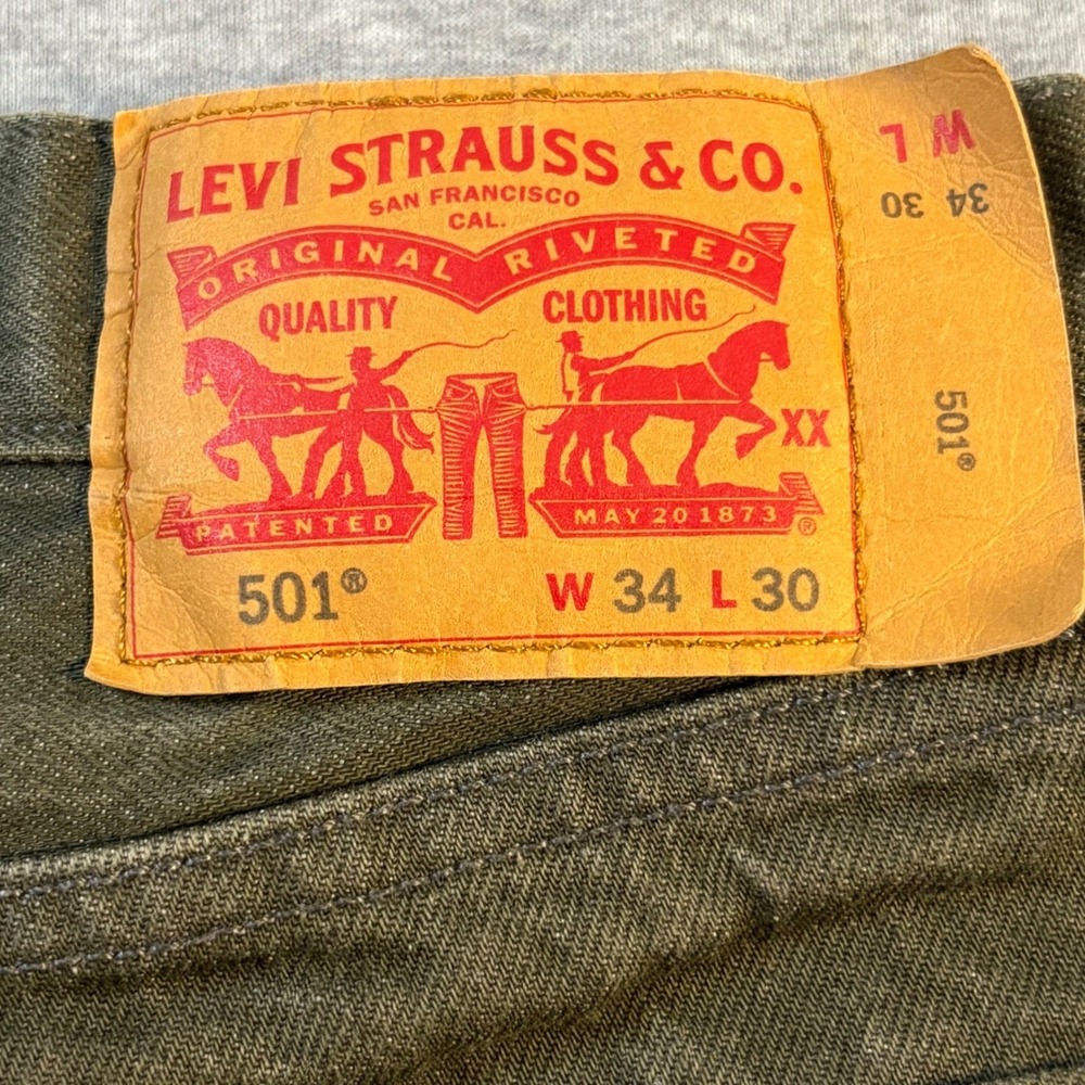 Levi's 501 White Oak Cone Denim Jeans 34x30 (tag)Olive Green Mens Button Fly - Picture 7 of 12